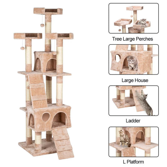 Ktaxon 66" Cat Tree Tower Condo Large Pet Kitty Play House Furniture Scratching Post Beige Animals & Pet Supplies > Pet Supplies > Cat Supplies > Cat Furniture KOL PET 67" Beige  