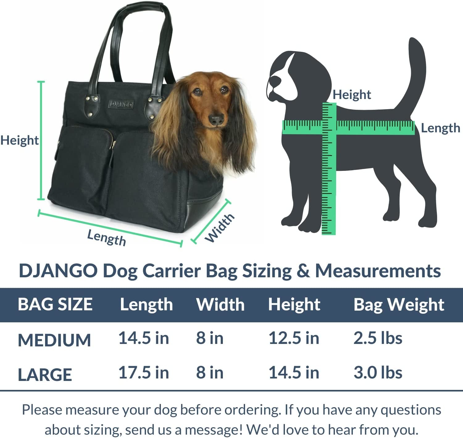 DJANGO Dog Carrier Bag - Waxed Canvas and Leather Soft-Sided Pet Travel Tote with Bag-To-Harness Safety Tether & Secure Zipper Pockets (Medium, Navy Blue) Animals & Pet Supplies > Pet Supplies > Dog Supplies > Dog Apparel DJANGO   