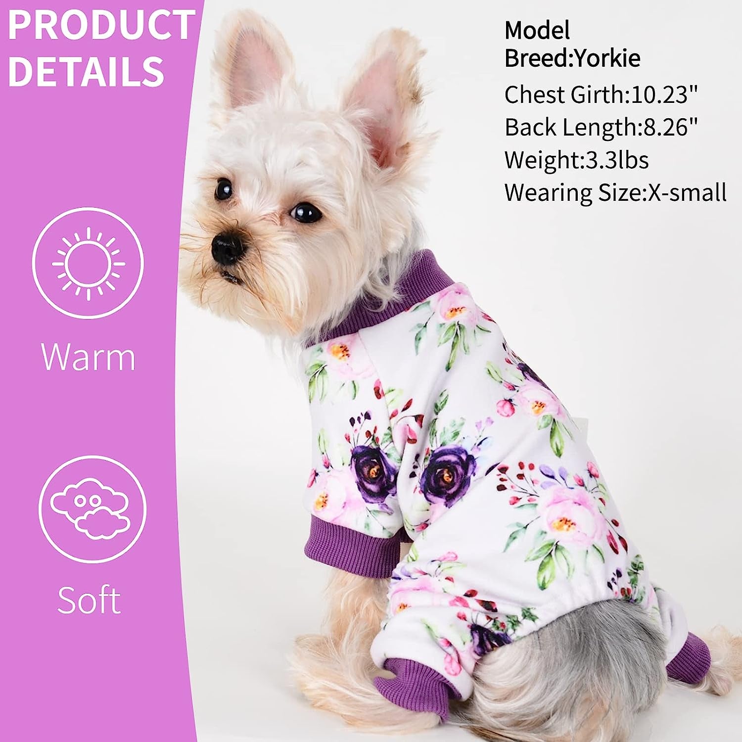 Yikeyo Dog Pajamas, Fall Winter Pink Dog Clothes for Small Medium Dogs Girl, Cat Apparel Outfit (Purple, X-Small) Animals & Pet Supplies > Pet Supplies > Dog Supplies > Dog Apparel Yikeyo   