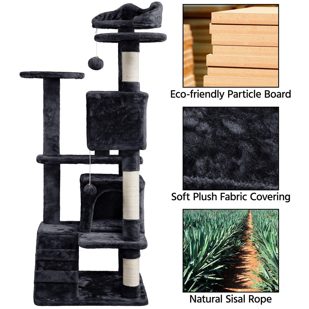 Smilemart Multilevel Cat Tree Condo Tower Scratching Posts for Kittens & Small, Medium Cats, Black, 54''H