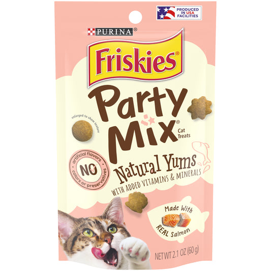 Friskies , Natural Cat Treats, Party Mix Natural Yums with Real Salmon - (10) 2.1 Oz. Pouches