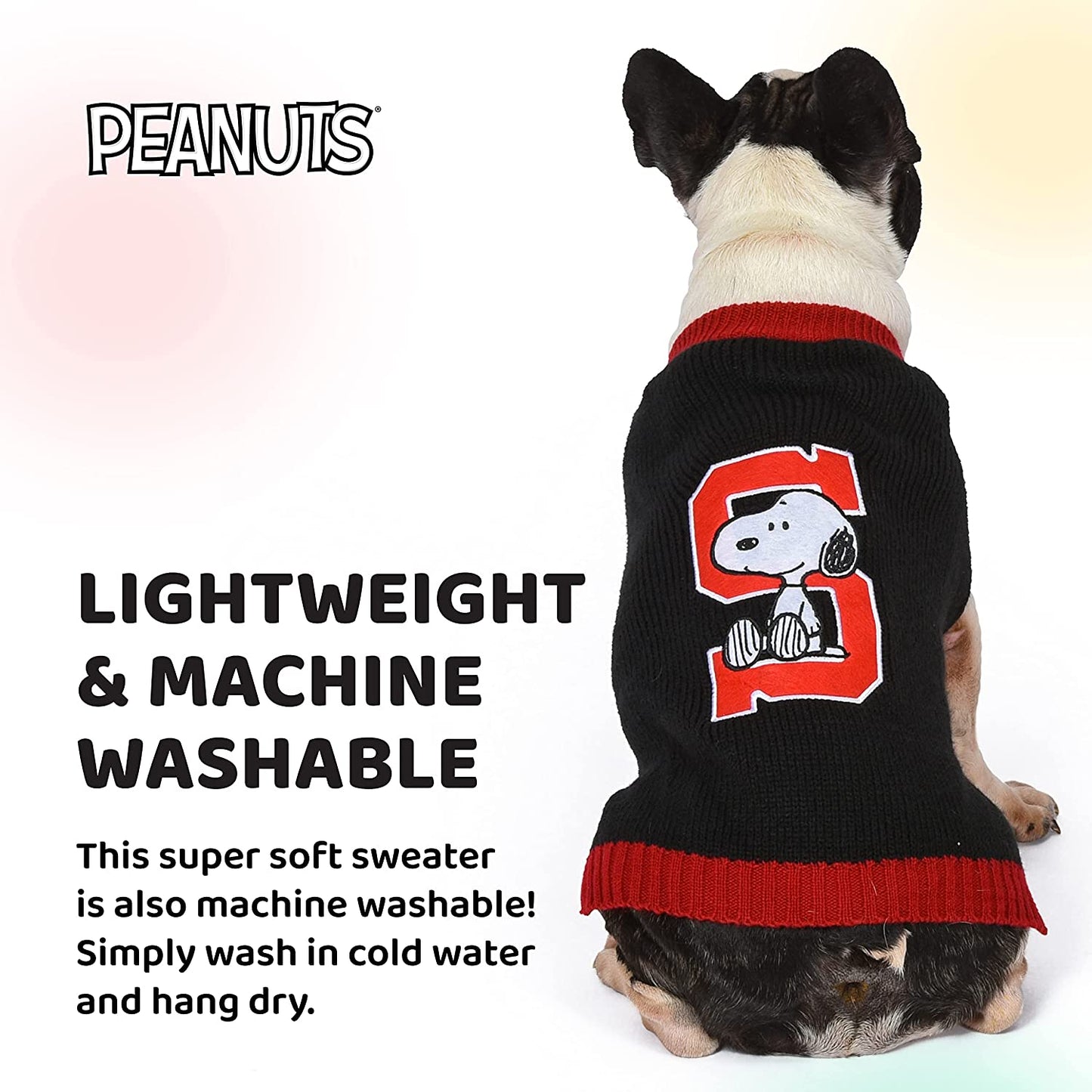 Peanuts for Pets Comics Snoopy Collegiate Dog Sweater, Small | Soft and Comfortable Dog Apparel Dog Clothing Dog Shirt | Snoopy Small Dog Sweater, Small Dog Shirt for Small Dogs, Black, (FF20072) Animals & Pet Supplies > Pet Supplies > Dog Supplies > Dog Apparel Fetch for Pets   