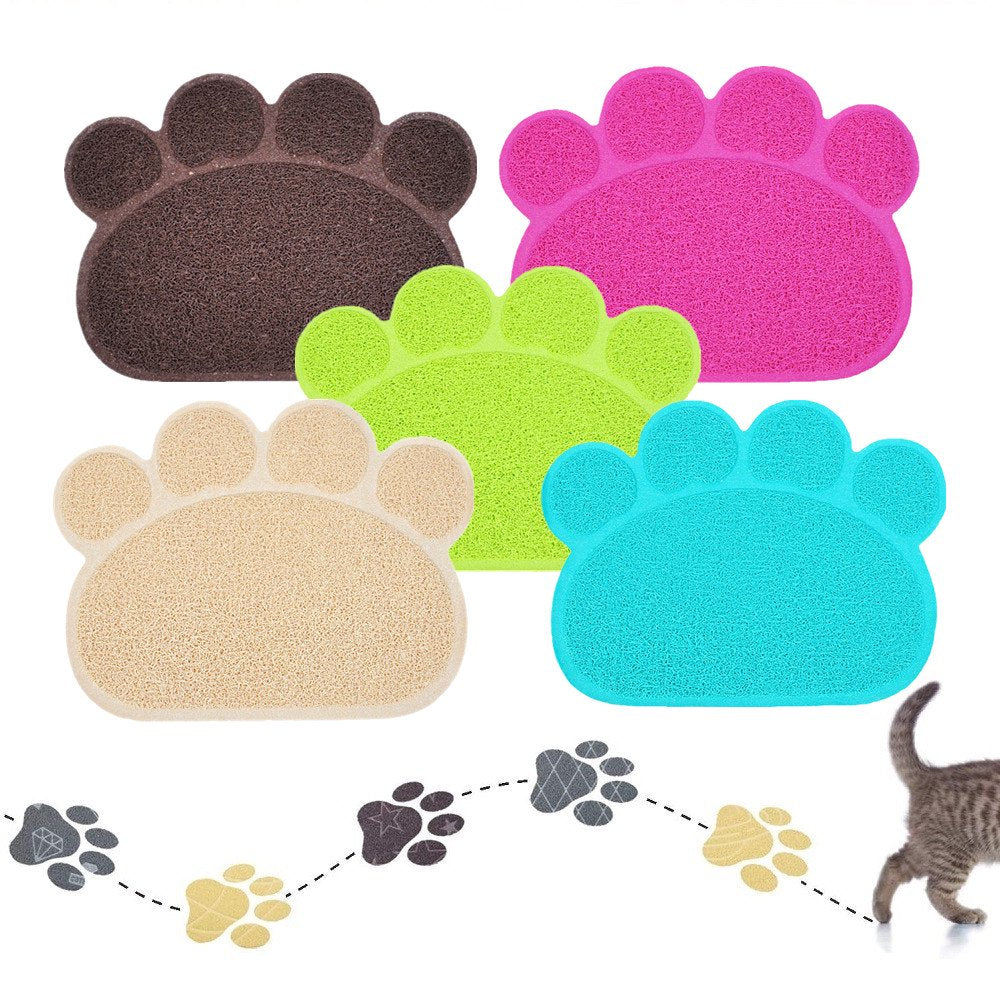 MUTOCAR Cat Dish Bowl Food Water Feeding Placemat, PVC Non-Slip Cat Litter Trapping Mat, 15.8X11.8" Paw Shape for Cat Litter Boxes Pet Dog Cat Puppy Kitten