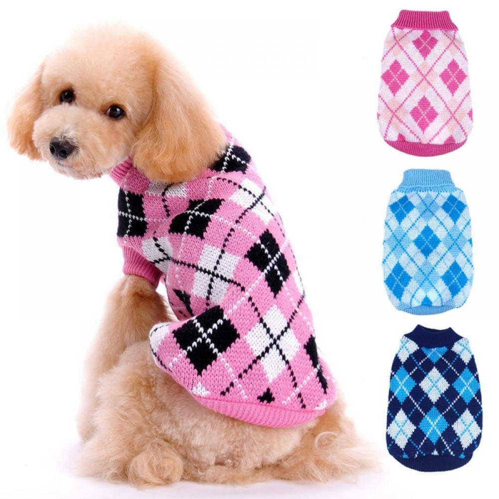 Stibadium Dog Sweater Dog Knit Sweater Plaid Dog Christmas Sweater Pet Sweatshirt with Harness Hole Winter Warm Dog Apparel Coat for Small Medium Dogs Animals & Pet Supplies > Pet Supplies > Dog Supplies > Dog Apparel Kernelly   