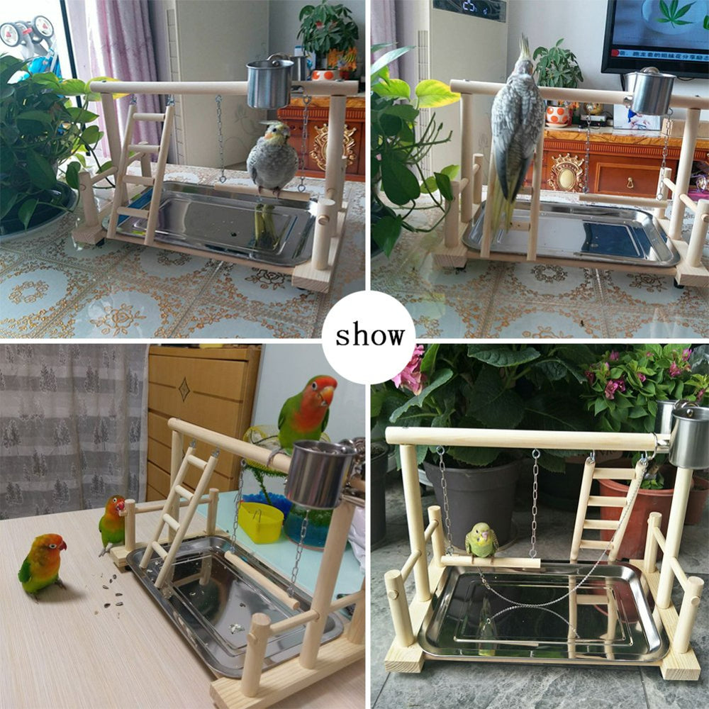 QBLEEV Parrots Playstand Bird Playground Wood Perch Gym Stand Playpen Ladder with Toys Exercise Playgym for Conure Lovebirds Animals & Pet Supplies > Pet Supplies > Bird Supplies > Bird Ladders & Perches QBLEEV   