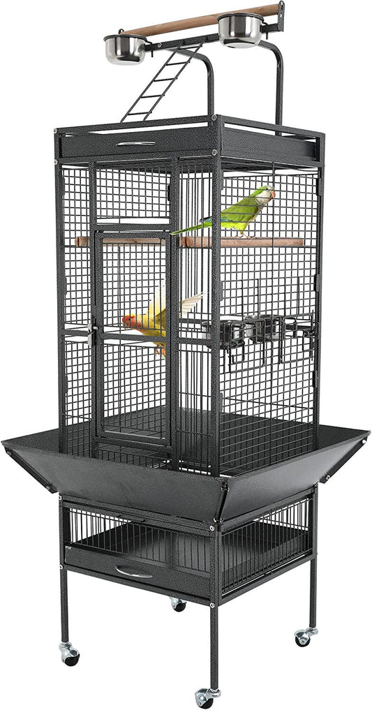 Bestpet 61-Inch Wrought Iron Large Bird Cage with Play Top and Rolling Stand Parrot Cage Bird Cages