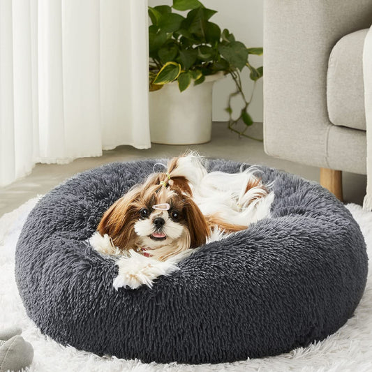 Focuspet Calming Donut Shag Cuddler 40" Dog Bed , for Large Size Dogs up to 100 Lbs, Anti-Slip & Water-Resistant Calming Bed
