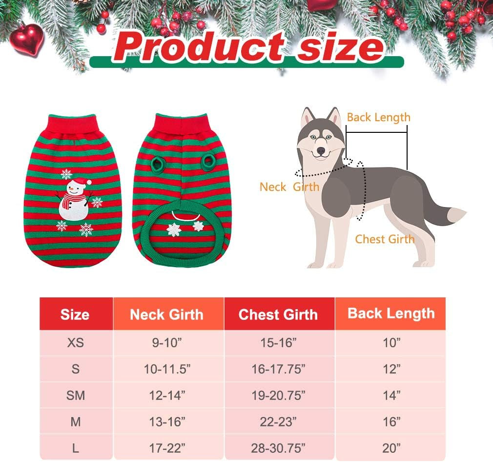 Dog Christmas Sweater - Snow Man Stripes Xmas Dog Holiday Sweaters Soft Knit to Keep Warm in Winter Ugly Sweaters Jumpsuits for Small Medium Large Dogs Cats, Medium Animals & Pet Supplies > Pet Supplies > Dog Supplies > Dog Apparel KOOLTAIL   