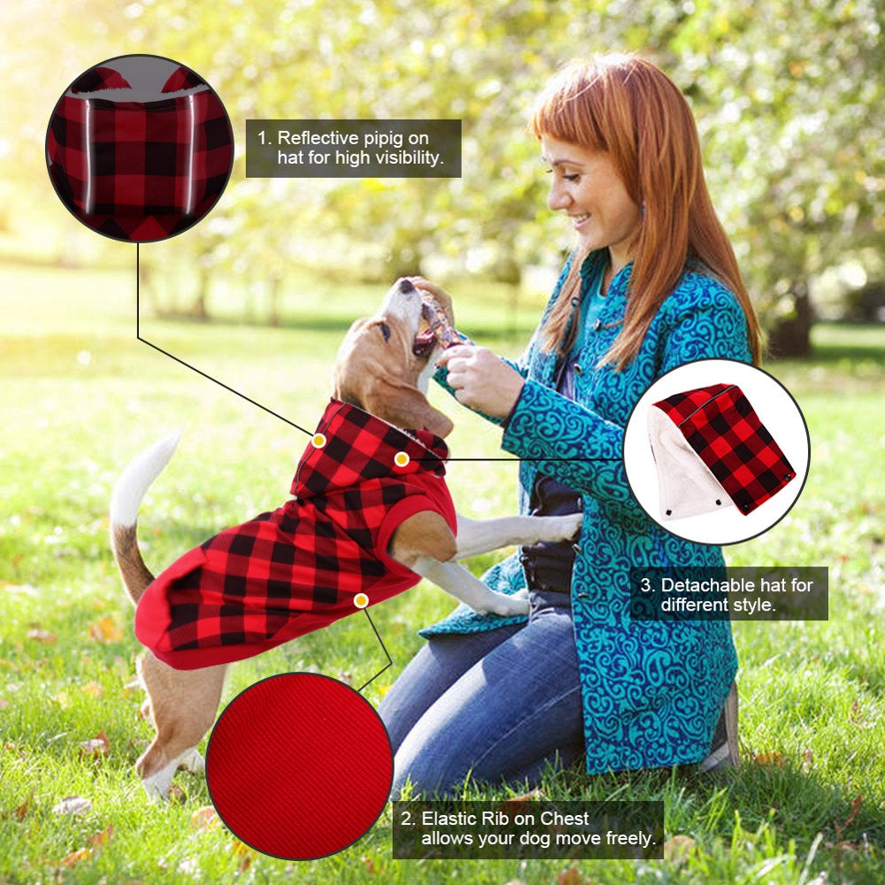Kuoser British Style Plaid Dog Winter Coat, Windproof Cozy Cold Weather Dog Coat Fleece Lining Dog Apparel Reflective Dog Jacket Dog Vest for Small Medium Dogs with Removable Hat（Xxs-L） Animals & Pet Supplies > Pet Supplies > Dog Supplies > Dog Apparel Kuoser   