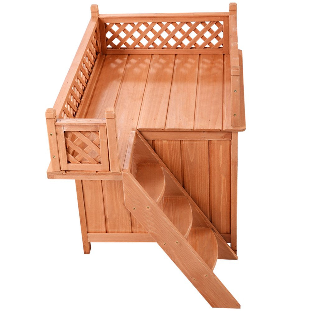 Costway Wooden Puppy Pet Dog House Wood Room In/Outdoor Raised Roof Balcony Bed Shelter Animals & Pet Supplies > Pet Supplies > Dog Supplies > Dog Houses Costway   