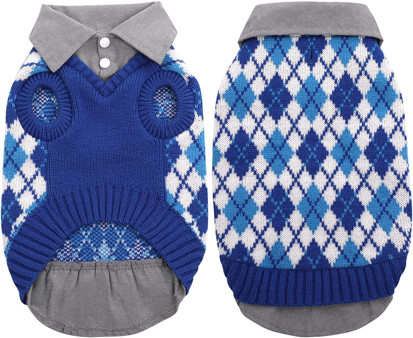 LETSQK Dog Sweater Dog Knitted Pet Clothes Classic Dog Winter Outfit with Plaid Argyle Patterns Warm Dog Sweatshirt with Polo Collar for Small Medium Puppies Dogs Cats, Green, L Animals & Pet Supplies > Pet Supplies > Dog Supplies > Dog Apparel LETSQK Blue Small 