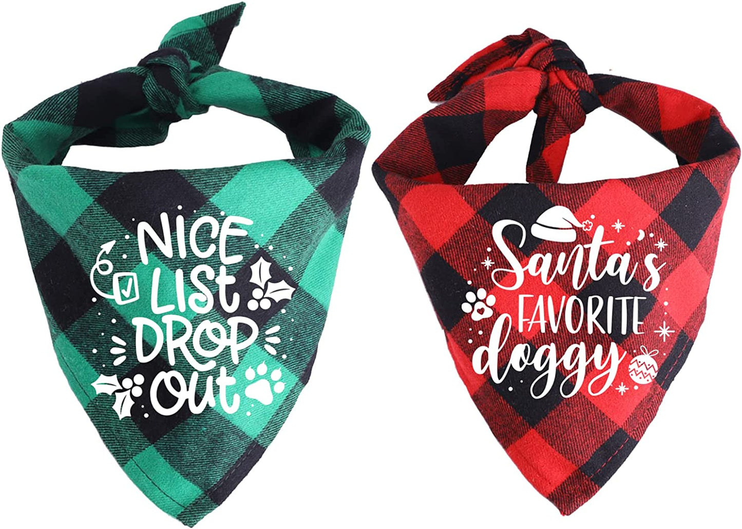 2 Pack Christmas Dog Bandanas Holiday Classic Plaid Dog Scarves Funny Triangle Bibs Set Cute Xmas Decoration Pet Costume Accessories for Small Medium Large Dogs Cats Animals & Pet Supplies > Pet Supplies > Dog Supplies > Dog Apparel Ideapron. Inc Santa  