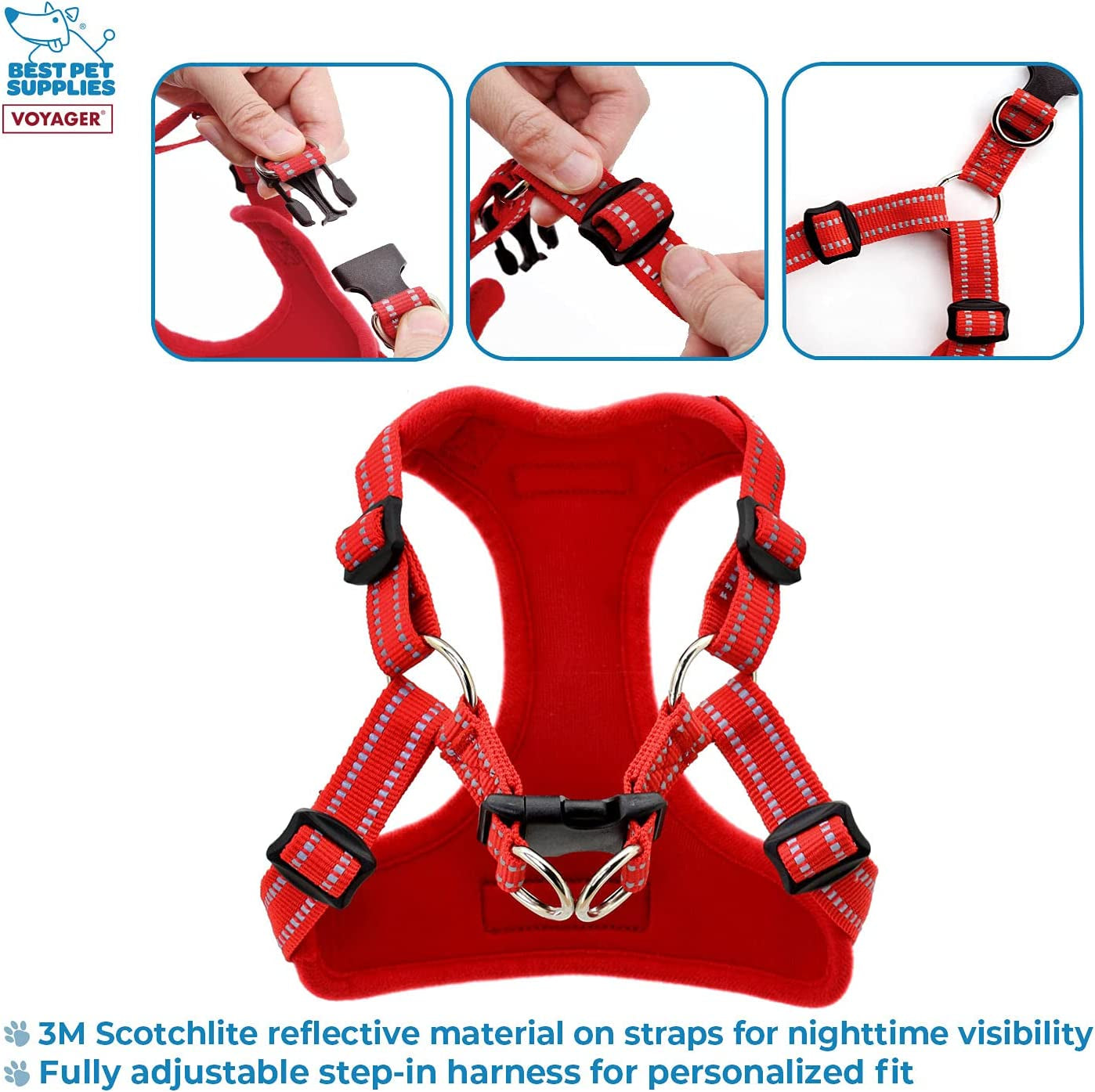 Best Pet Supplies Voyager Adjustable Dog Harness with Reflective Stripes for Walking, Jogging, Heavy-Duty Full Body No Pull Vest with Leash D-Ring, Breathable All-Weather - Harness (Red), M Animals & Pet Supplies > Pet Supplies > Dog Supplies > Dog Apparel Best Pet Supplies, Inc.   