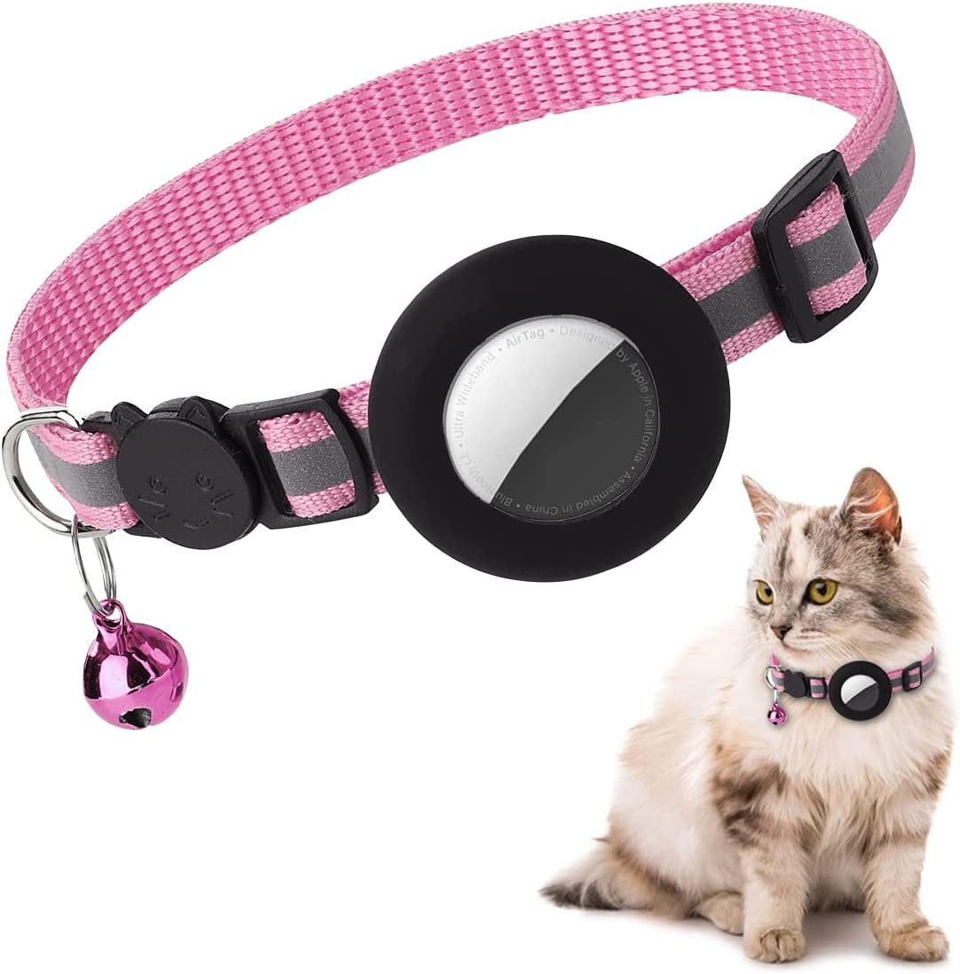 Smpili Airtag Cat Collar, Reflective Kitten Collar Breakaway with Airtag Holder, 0.4 Inches in Width Electronics > GPS Accessories > GPS Cases Smpili Pink  