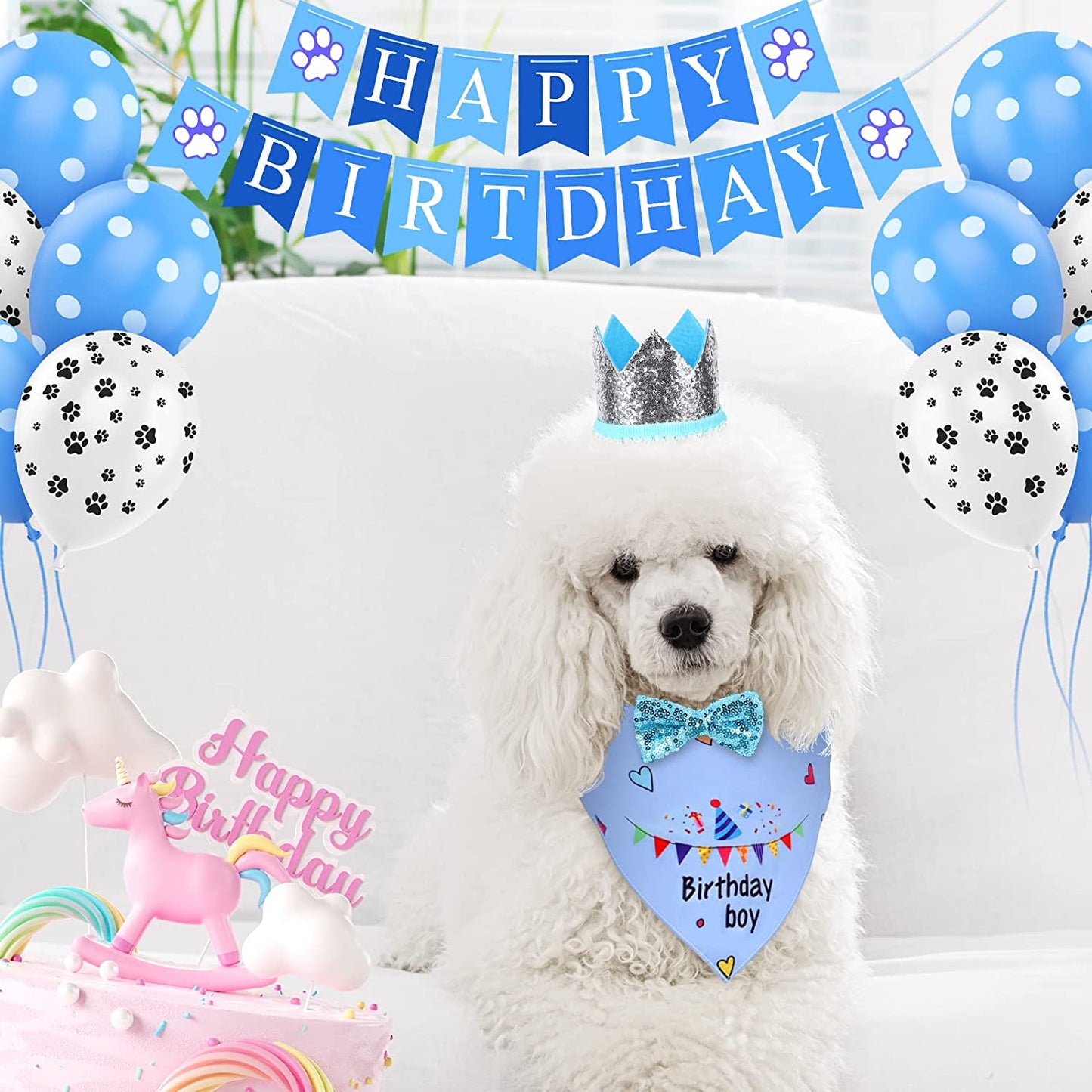 Dog Birthday Party Supplies, Selemoy Dog Birthday Bandana Scarf, Doggie Boy Birthday Party Hat with Number, Bowtie Paw Balloons Banner for Small Medium Puppy Dog Pets, Dog Birthday Party Decorations Animals & Pet Supplies > Pet Supplies > Dog Supplies > Dog Apparel Selemoy   