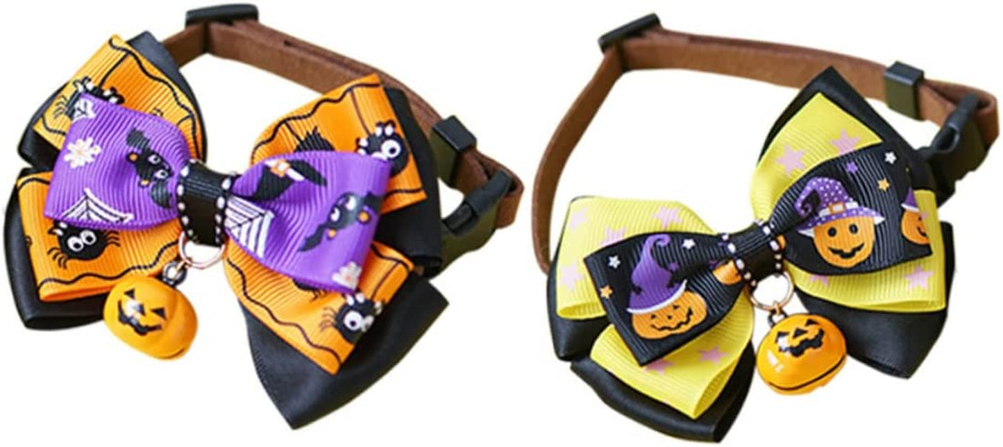 Hohopeti 2Pcs with Bells Breakaway Bow Themed and Tie& Pumpkin Bowties Puppy Outfit Decorations Belt Cute Bowknot Dog Neck Size Halloween Pumkin Neckband Collars S Adjustable Doggiesize Animals & Pet Supplies > Pet Supplies > Dog Supplies > Dog Apparel Hohopeti Assorted Color 31X31CM 