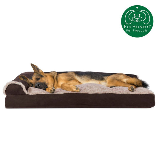 Furhaven Pet Products | Faux Fur & Suede Chaise Lounge Pillow Sofa-Style Pet Bed for Dogs & Cats, Espresso, Jumbo Animals & Pet Supplies > Pet Supplies > Cat Supplies > Cat Beds FurHaven Pet Jumbo Espresso 