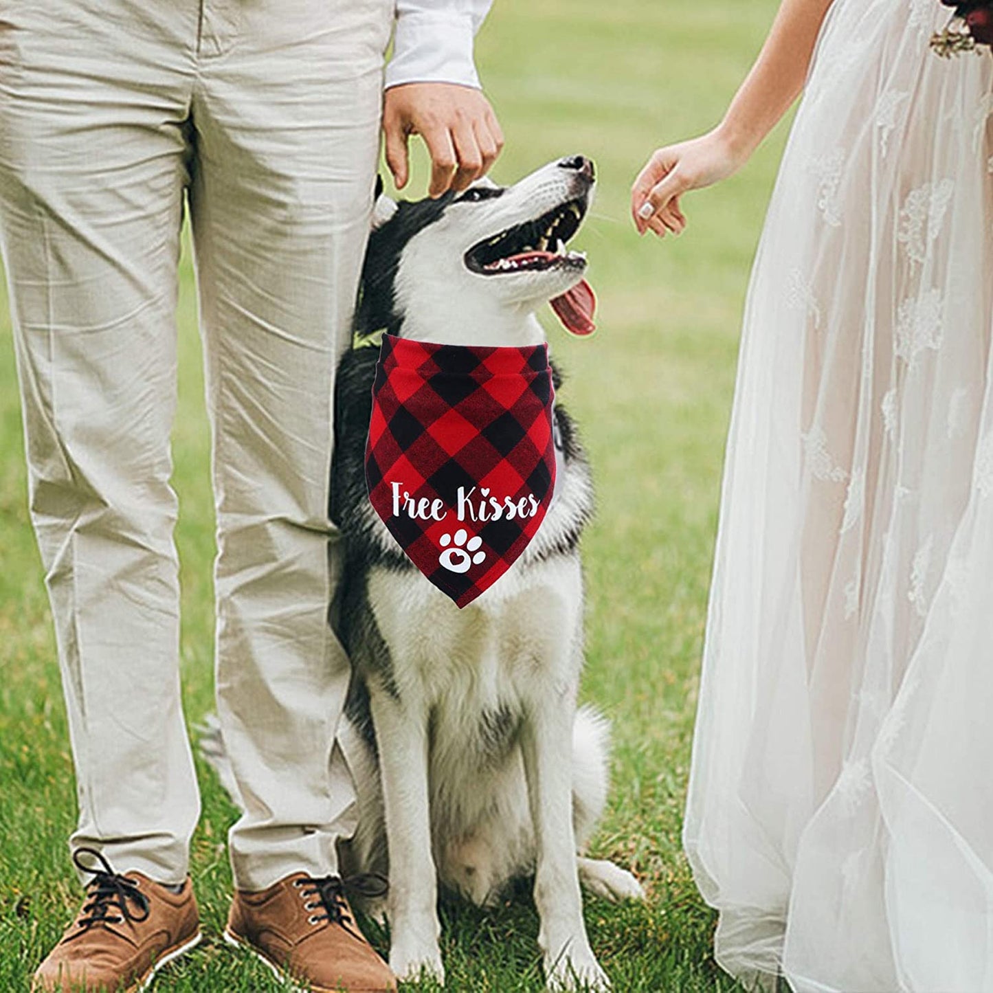 STMK Valentine'S Day Plaid Dog Bandana, Free Kisses Plaid Dog Puppy Bandana Triangle Scarf for Dog Puppy Valentine'S Day Wedding Holiday Party Supplies (Red) Animals & Pet Supplies > Pet Supplies > Dog Supplies > Dog Apparel STMK   