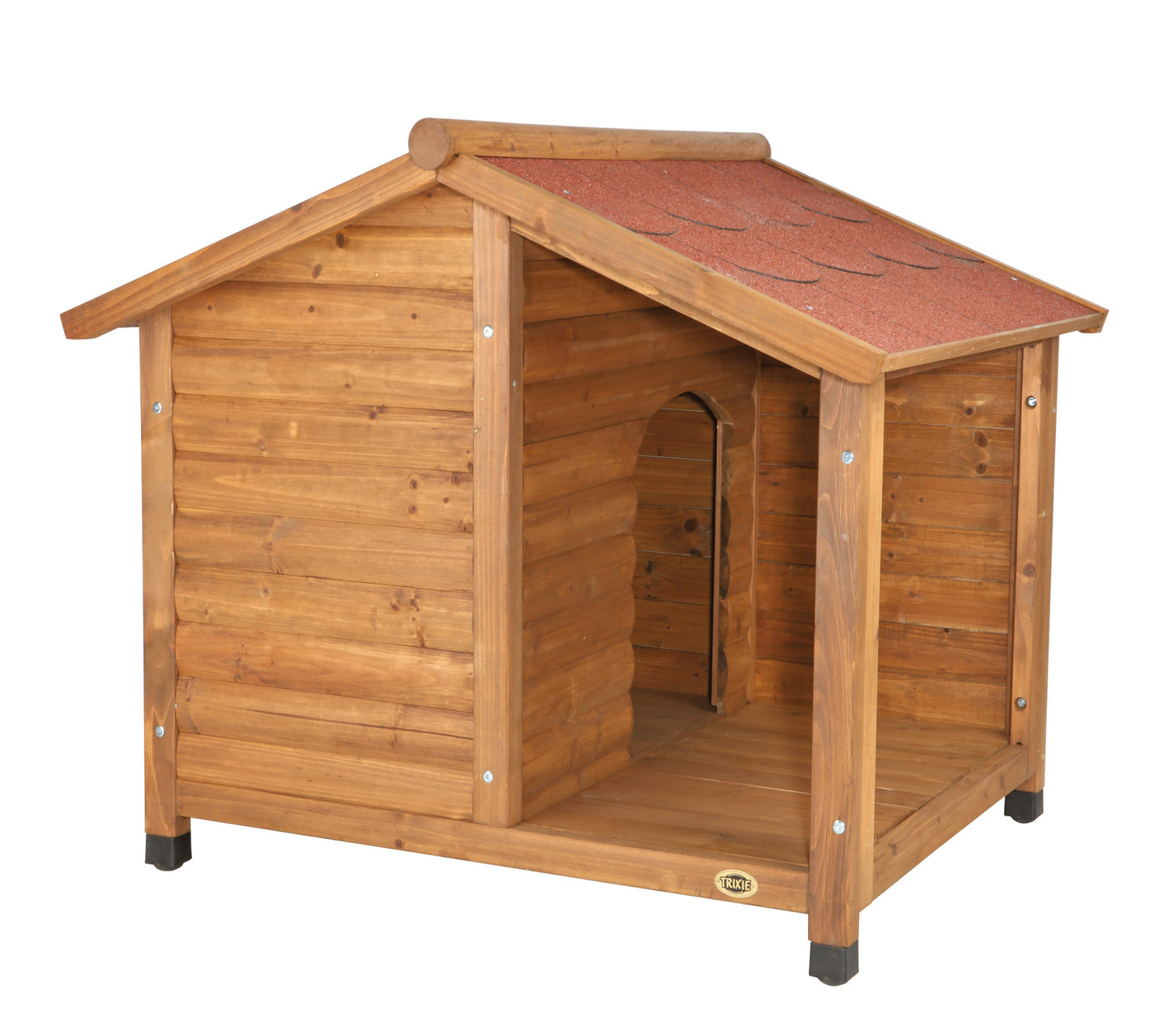 TRIXIE Natura Lodge Dog House, Covered Porch, Hinged Roof, Adjustable Legs, Brown, Small