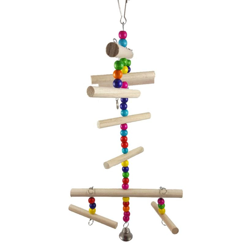 Bird Cage Toys Parrot Wood Perch Toy Colorful Wooden Beads Ladder Stand Chewing Toy for Cockatiels Parakeets Conures Animals & Pet Supplies > Pet Supplies > Bird Supplies > Bird Ladders & Perches BYDEZCON   