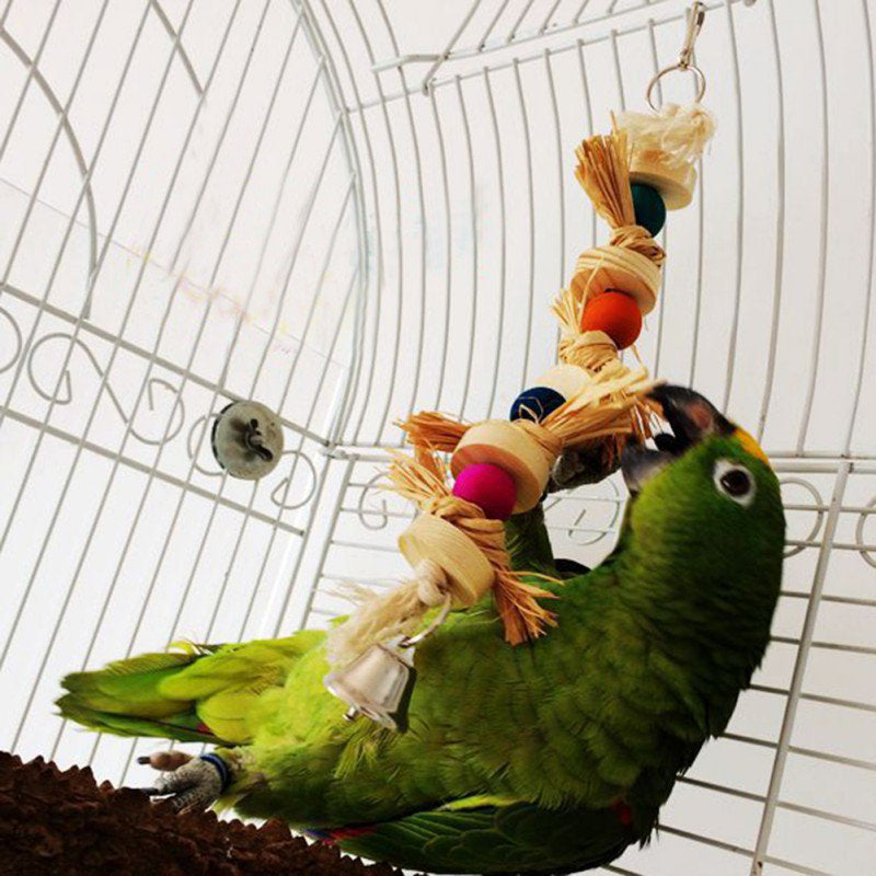 Bird Toy Parakeet Natural Wood&Straw Chewing Toy Parrot Bird Cage Swing Bites Ball Playing Pet Birds Supplies Animals & Pet Supplies > Pet Supplies > Bird Supplies > Bird Toys Ardorlove   