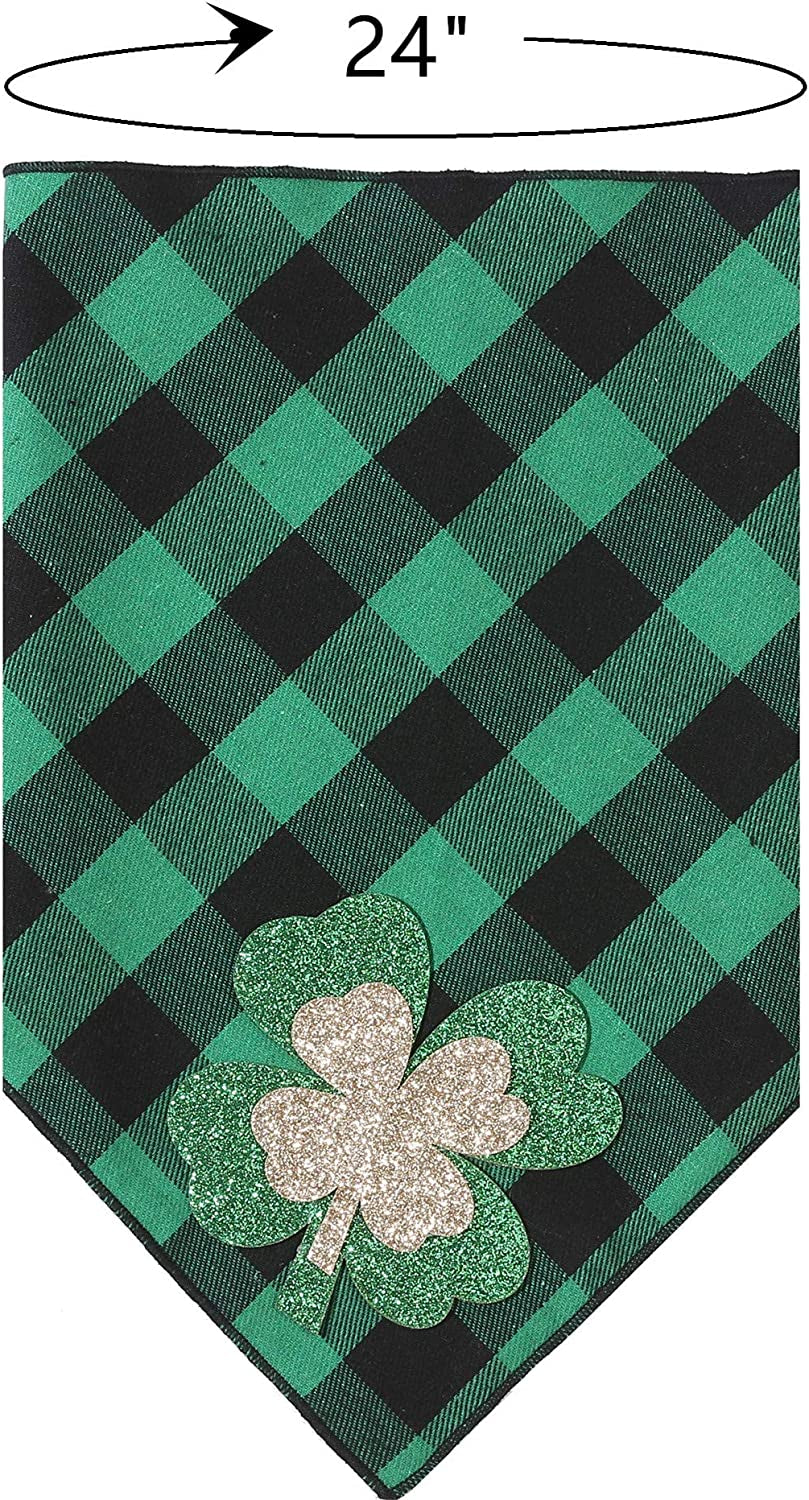 St Patricks Day Dog Bandanas with Shamrock Appliques,Plaid Pet Dog Puppy Holiday Scarf Animals & Pet Supplies > Pet Supplies > Dog Supplies > Dog Apparel Upaw   