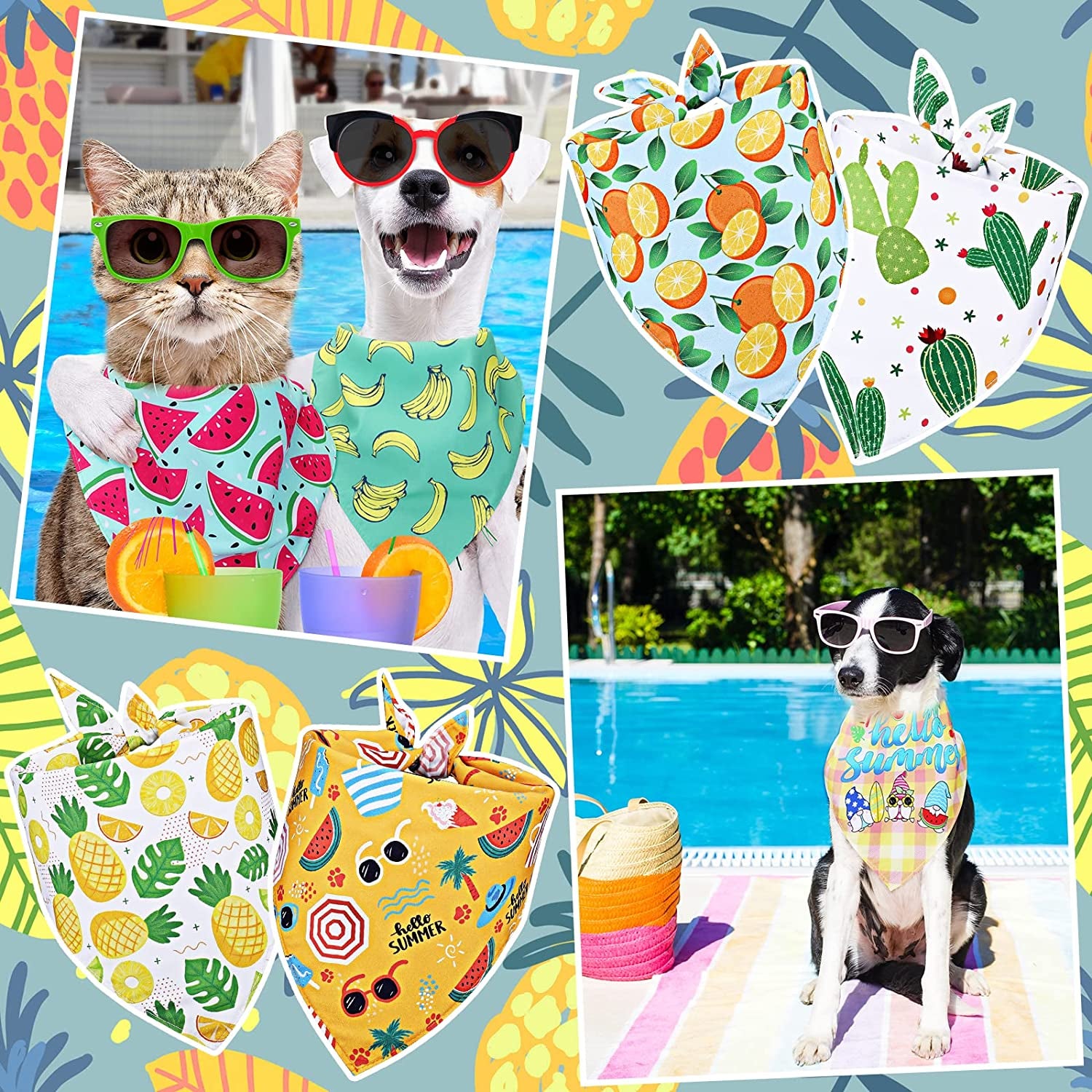 18 Pieces Summer Dog Bandanas Hawaiian Style Triangle Dog Scarf Pets Bibs Fruit Flamingo Pattern Adjustable Dog Bandanas for Small Medium Large Dogs and Cats Animals & Pet Supplies > Pet Supplies > Dog Supplies > Dog Apparel DARCKLE   