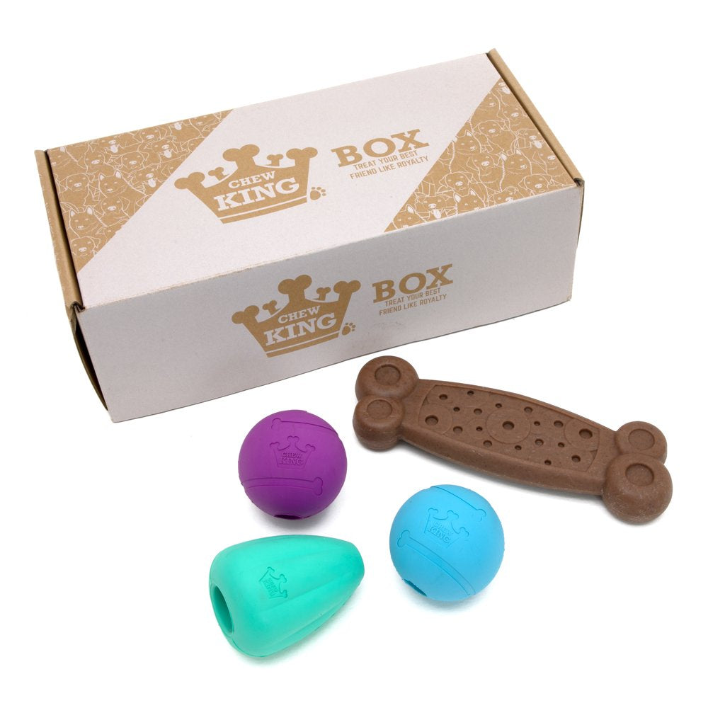 Chew King Dog Toy Box Large - Durable Fetch Balls, Treater and Chewing Toy Collection