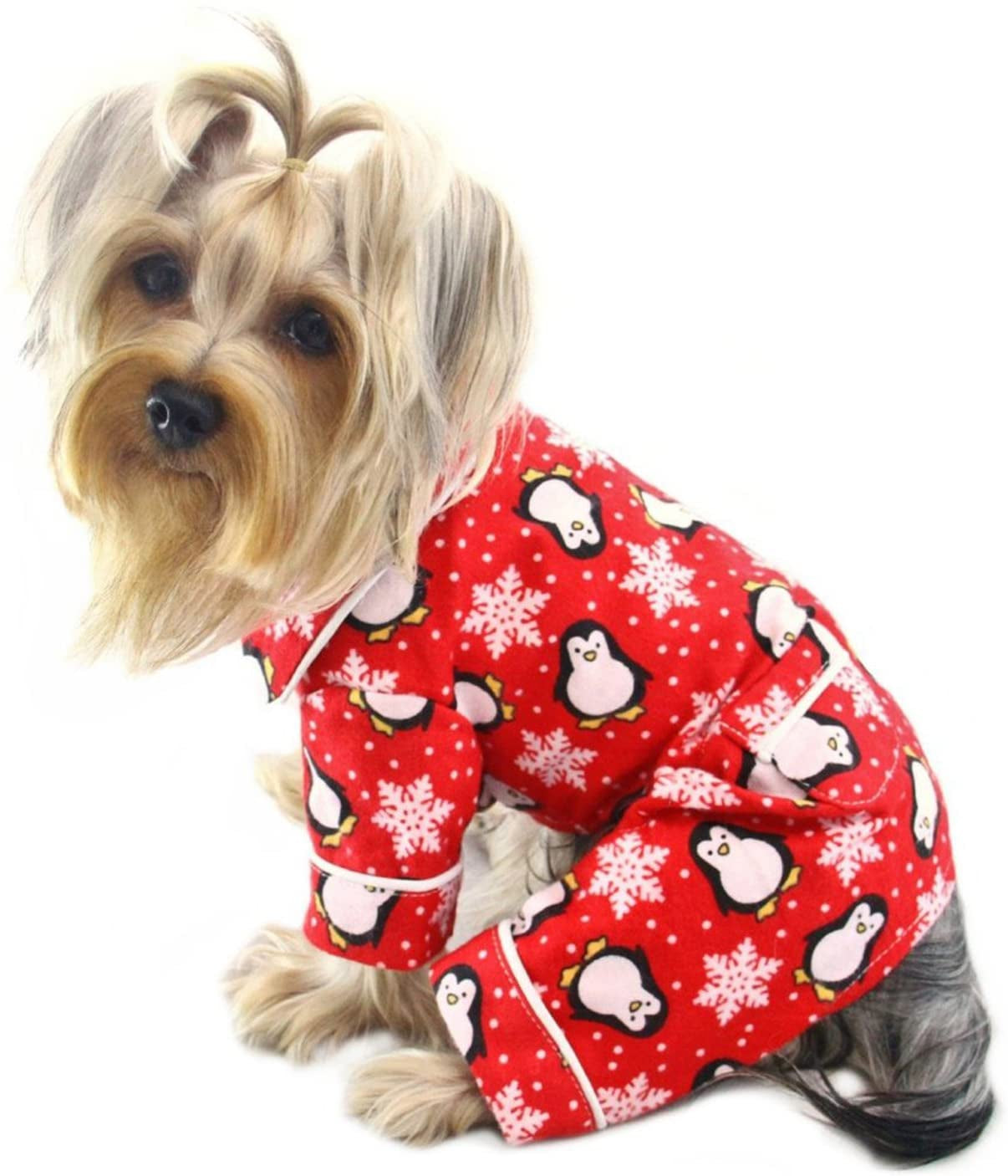 Klippo Penguins & Snowflake Flannel Dog Pajamas/Bodysuit/Loungewear - Red - Large Animals & Pet Supplies > Pet Supplies > Dog Supplies > Dog Apparel Klippo Pet Penguins - Red Large 