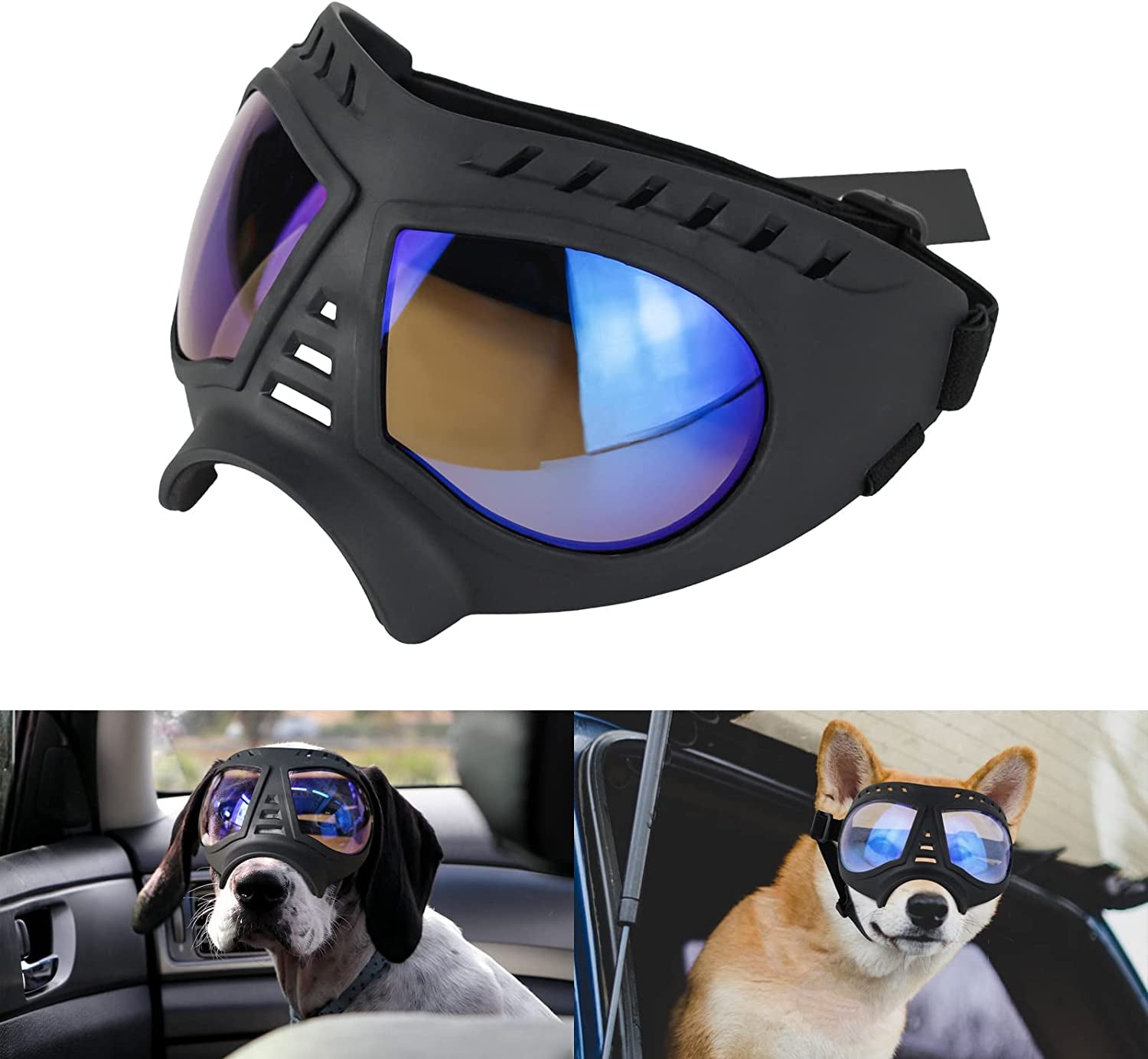 Namsan Dog Goggles Small Breed Anti-Uv Doggy Sunglasses for Small-Medium Dogs Windproof Anti-Dust Antifog Soft Pet Dog Glasses for Long Snout Dogs Eyes Protection, Blue Lens Animals & Pet Supplies > Pet Supplies > Dog Supplies > Dog Apparel Namsan (Large)Clear Blue Lens  