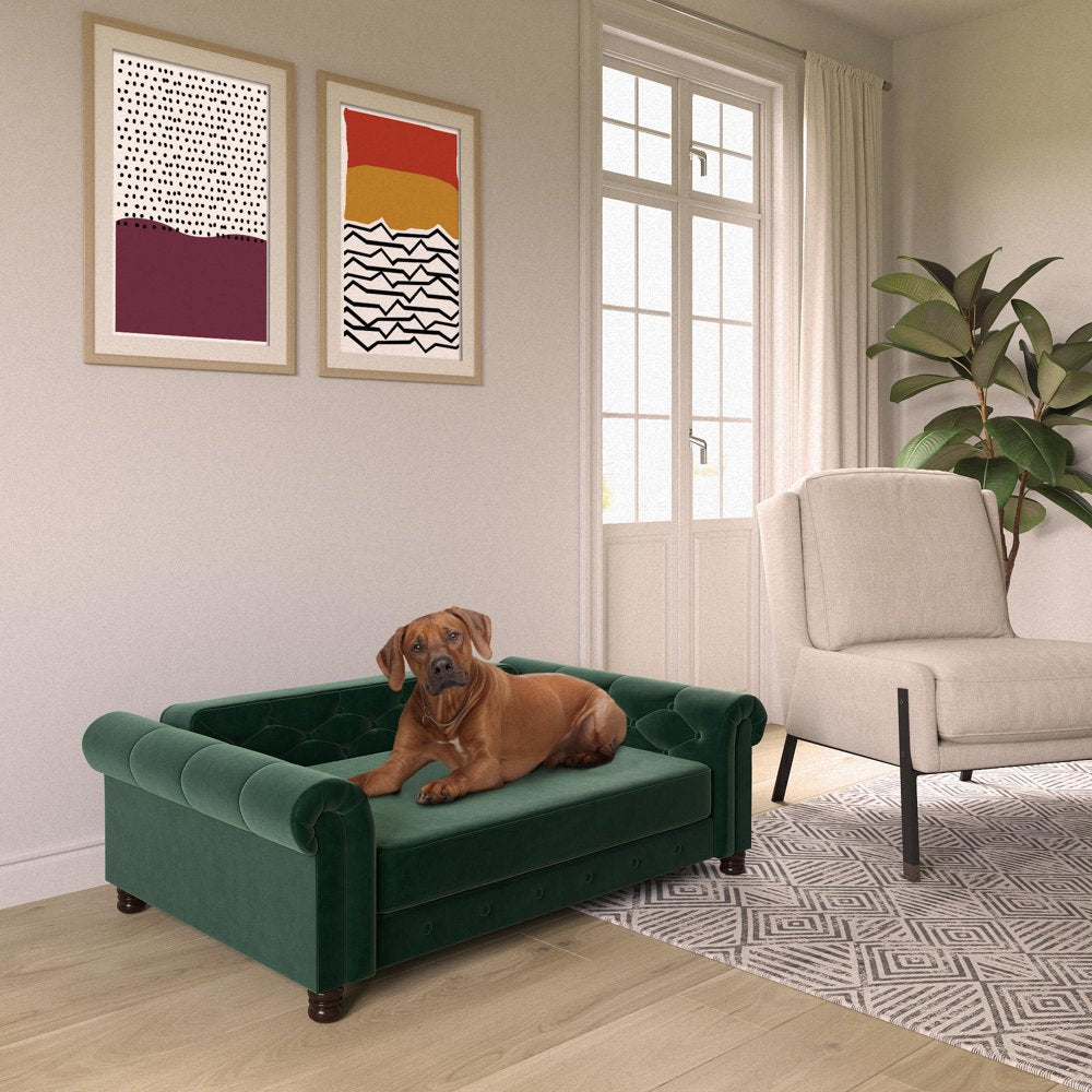 Ollie & Hutch Felix Pet Sofa, Large Size Pet Bed for Dog or Cat, Green Velvet Animals & Pet Supplies > Pet Supplies > Cat Supplies > Cat Beds Dorel Home Products L Green 