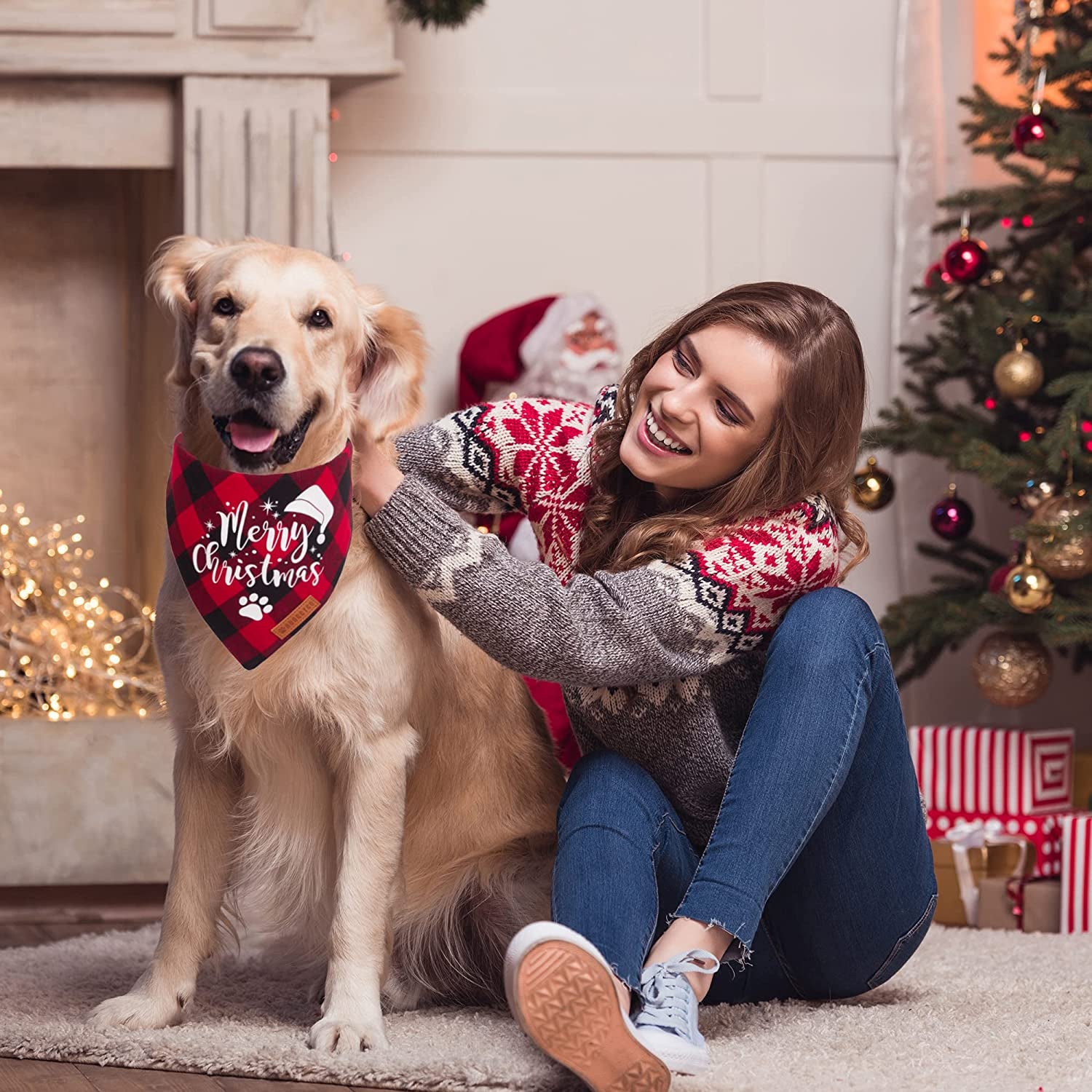 Adoggygo Christmas Dog Bandanas, Red Green Plaid Dog Christmas Scarf Bib, Multiple Sizes Offered, Merry Christmas Bandanas for Large X-Large Dogs Pets (X-Large, Red&Green) Animals & Pet Supplies > Pet Supplies > Dog Supplies > Dog Apparel ADOGGYGO   