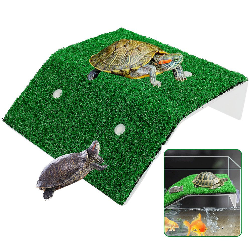 Austok Turtle Basking Platform, Simulation Grass Turtle Ramp for Turtle Tank, Tank Accessories Reptile Climbing Ladder Ramp Resting Terrace,For Reptile Frog Terrapin