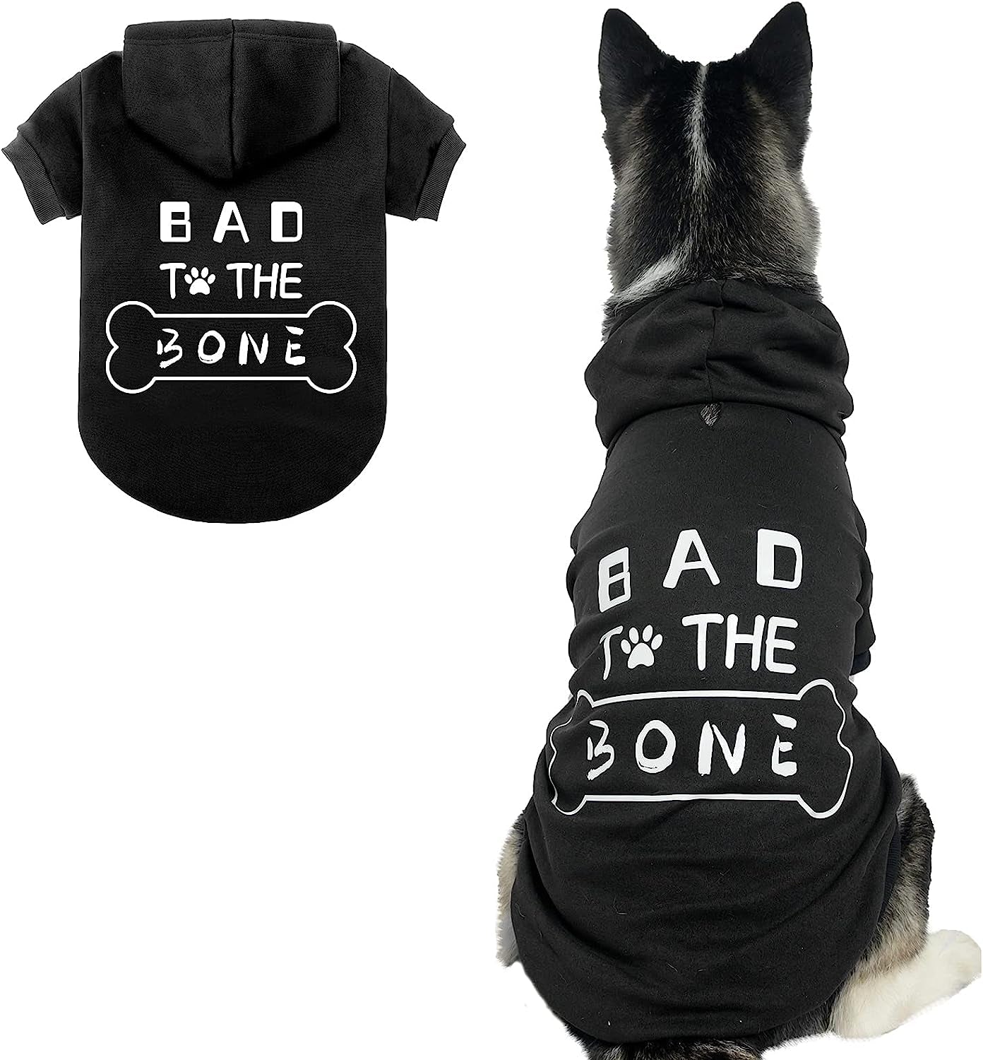 Dog Hoodies Bad the Bone Printed - Cold Protective Winter Coats Warm Puppy Pet Dog Clothes Black Color Large Animals & Pet Supplies > Pet Supplies > Dog Supplies > Dog Apparel BINGPET X-Large  