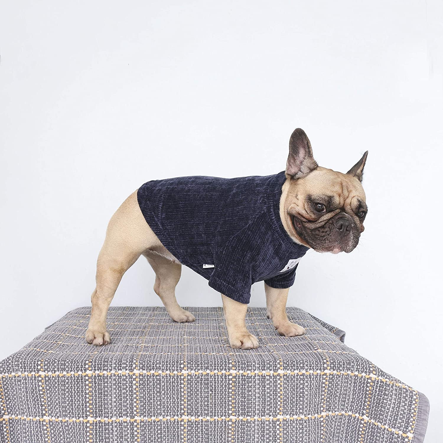 Ichoue Pet Dog Winter Warm Sweater Clothes Turtleneck for French Bulldog Frenchie Shiba Inu Corduroy Cold Weather Pullover Coat Shirt - Blue/Medium Animals & Pet Supplies > Pet Supplies > Dog Supplies > Dog Apparel iChoue   