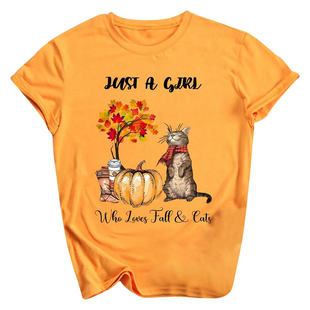 It'S Fall Y'All Women Tops Short Sleeve Pumpkin Graphic Tees Shirts 2022 round Neck Cute T-Shirt Animals & Pet Supplies > Pet Supplies > Cat Supplies > Cat Apparel BRKEWI Orange XXL 