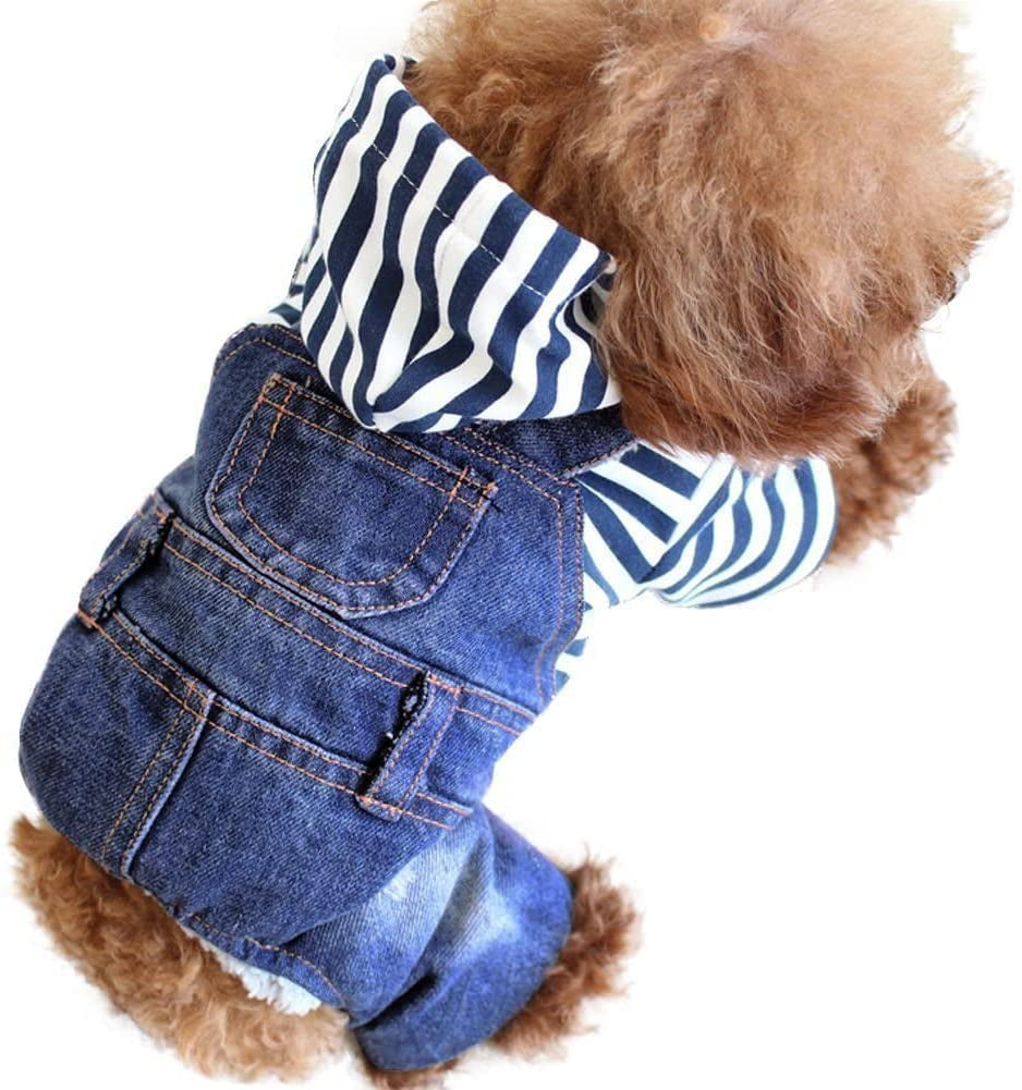 SILD Pet Denim Jumpsuit Dog Jeans Hoodies Cool Blue Coat Medium Small Dogs Classic Jacket Puppy Blue Vintage Washed Vests (S, Blue 1)