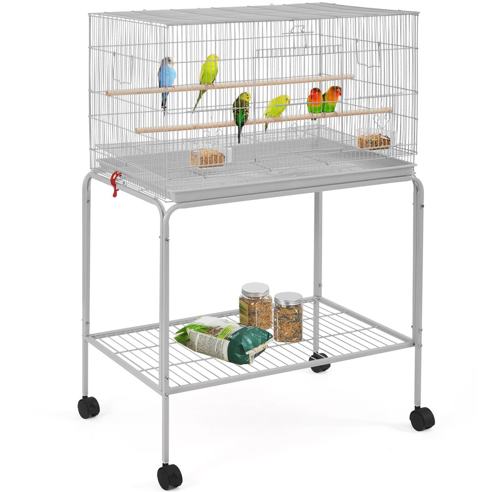 Easyfashion 47"H Rolling Stand Flight Bird Cage with Slide-Out Tray for Small Birds, White Animals & Pet Supplies > Pet Supplies > Bird Supplies > Bird Cages & Stands Easyfashion Light Gray  