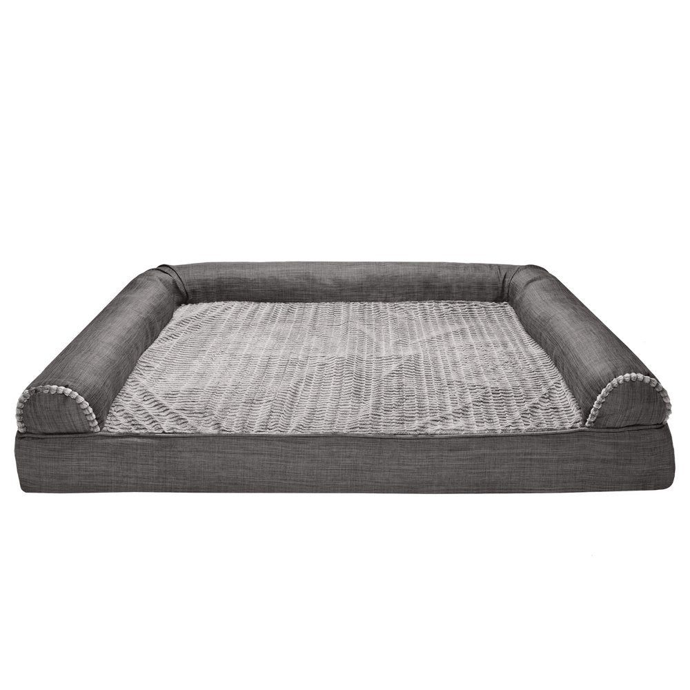 Furhaven Pet Products | Memory Foam Luxe Fur & Performance Linen Sofa-Style Couch Pet Bed for Dogs & Cats, Charcoal, Jumbo Plus Animals & Pet Supplies > Pet Supplies > Cat Supplies > Cat Beds FurHaven Pet   