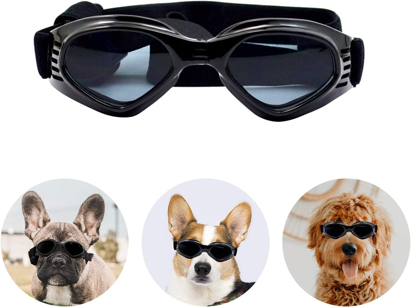 Dog Sunglasses Dog Goggles, Puppy Dog UV Glasses with Adjustable Strap, Anti-Fog & Windproof Foldable Pet Sunglasses for Small Medium Dogs Animals & Pet Supplies > Pet Supplies > Dog Supplies > Dog Apparel EWUHRY   