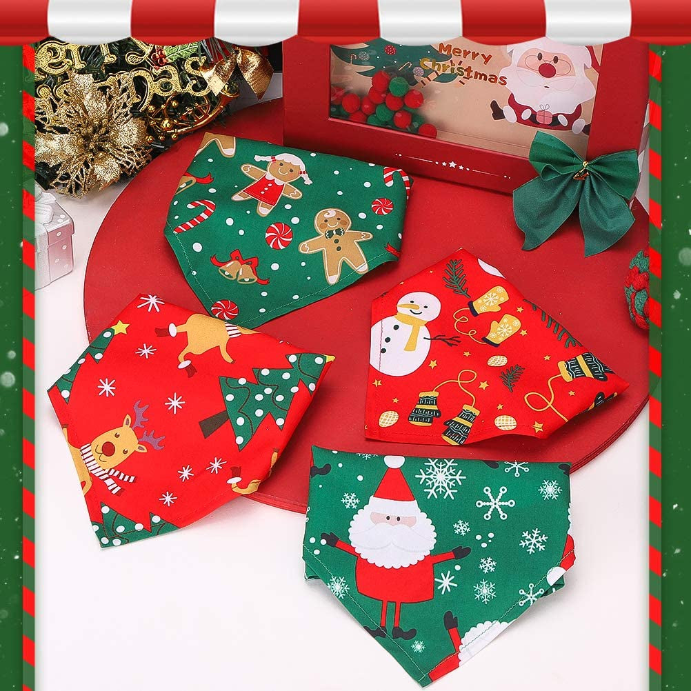 Christmas Dog Bandana 4 Pack Pet Doggy Triangle Scarf Bibs Kerchief Accessories with Christmas Element Patterns for Dogs and Cats Animals & Pet Supplies > Pet Supplies > Dog Supplies > Dog Apparel BBPET   