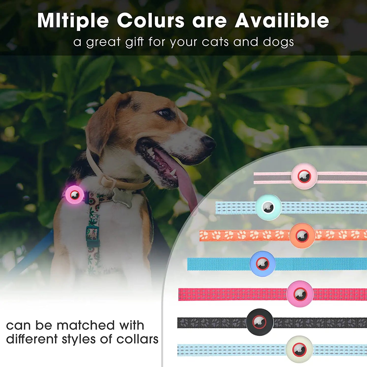 Airtag Dog Cat Collar, 2 Size (1.0 & 5/8 Inch) in One Design Fits Large Medium Small Pet Collars, Slide on Air Tag Protective Case Cover Compatible with Apple Airtag GPS Bluetooth Tracker (2 Luminous)