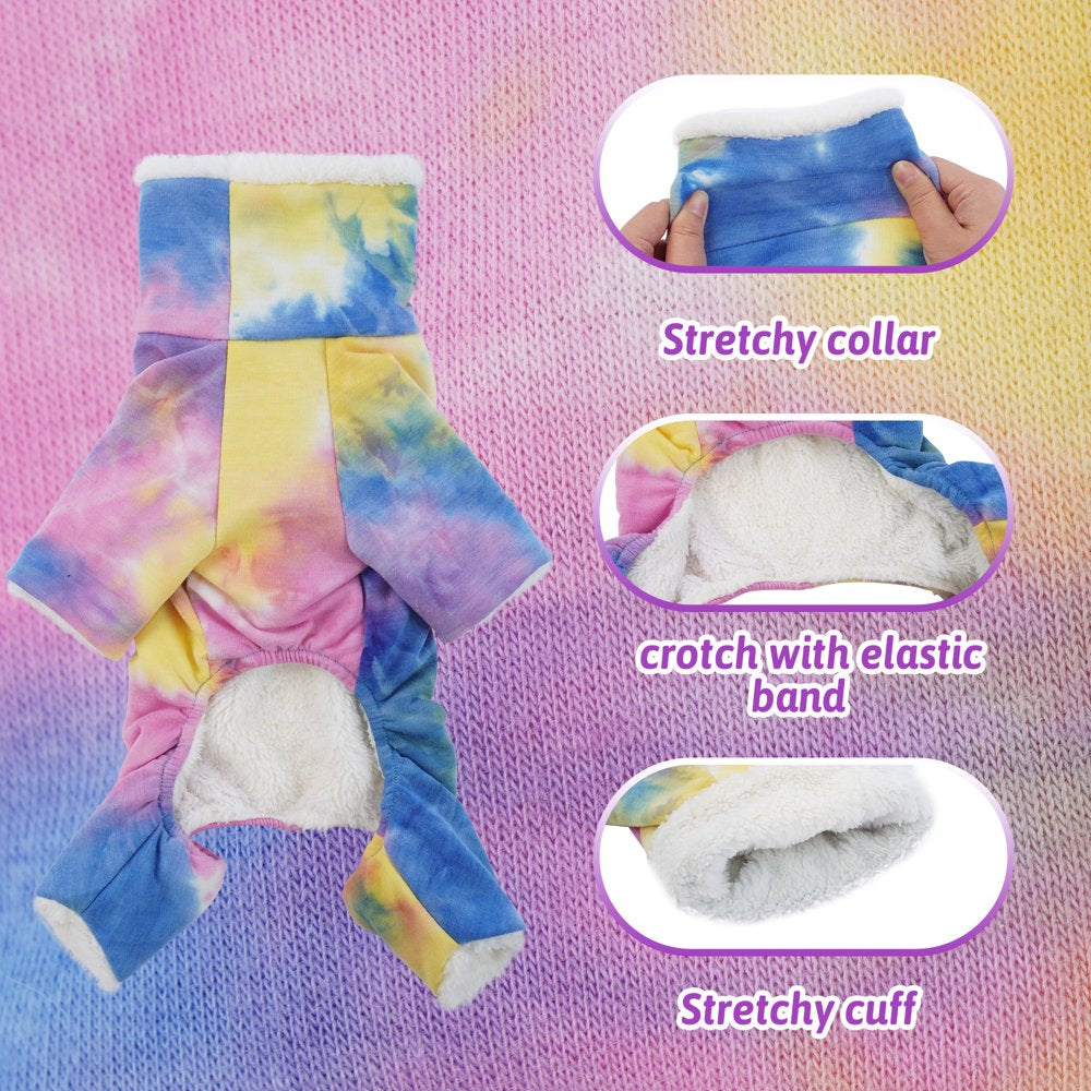 ROZKITCH Dog Pajamas Turtleneck Onesie Soft Breathable Stretchy Cotton Winter Coat Rainbow Tie Dye Shirt 4 Lges Basic Jumpsuit Clothes Apparel Outfit for Puppy and Cat Small Medium Large Dog Animals & Pet Supplies > Pet Supplies > Dog Supplies > Dog Apparel ROZKITCH   