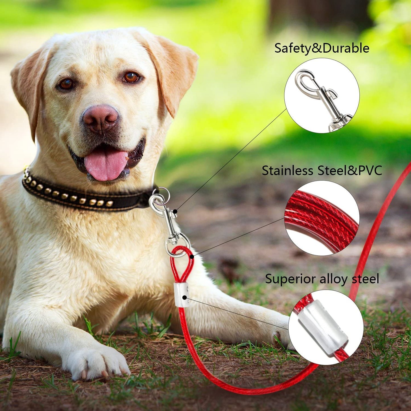 15Ft Dog Cable,Dog Tie Out Cable up to 125 Pounds,Dog Runner for Yard, Tie Out Cable for Dogs for Camping,Hiking,Running,Parks(Red) Animals & Pet Supplies > Pet Supplies > Dog Supplies > Dog Apparel NEODIKO-15   