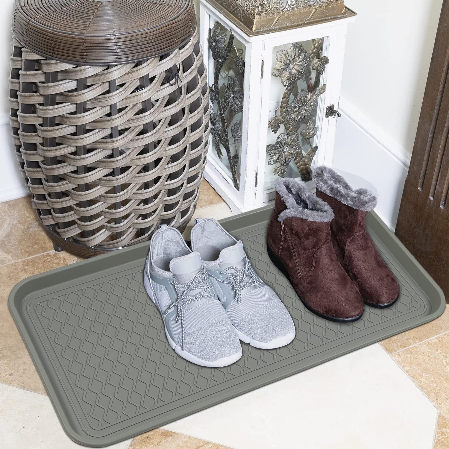 Falflor Set of 3 Boot Trays for Entryway 30"×15" Indoor Outdoor Non Slip Plastic Shoe Mats Waterproof Dog Pet Bowl Mats Multi-Purpose Tray for Boots Shoes Pets Garden(Grey) Animals & Pet Supplies > Pet Supplies > Dog Supplies > Dog Apparel Falflor   