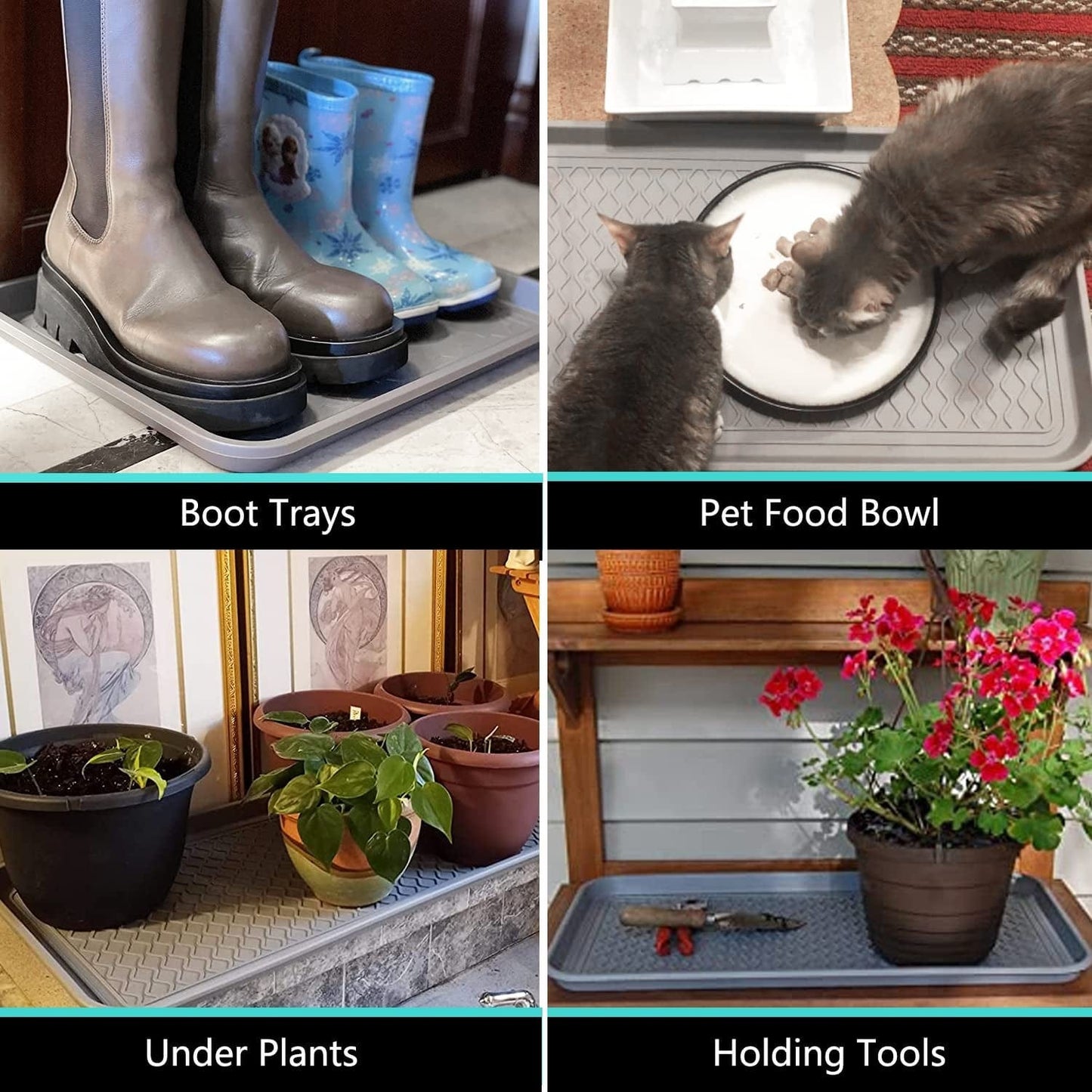 Falflor Set of 3 Boot Trays for Entryway 30"×15" Indoor Outdoor Non Slip Plastic Shoe Mats Waterproof Dog Pet Bowl Mats Multi-Purpose Tray for Boots Shoes Pets Garden(Grey) Animals & Pet Supplies > Pet Supplies > Dog Supplies > Dog Apparel Falflor   