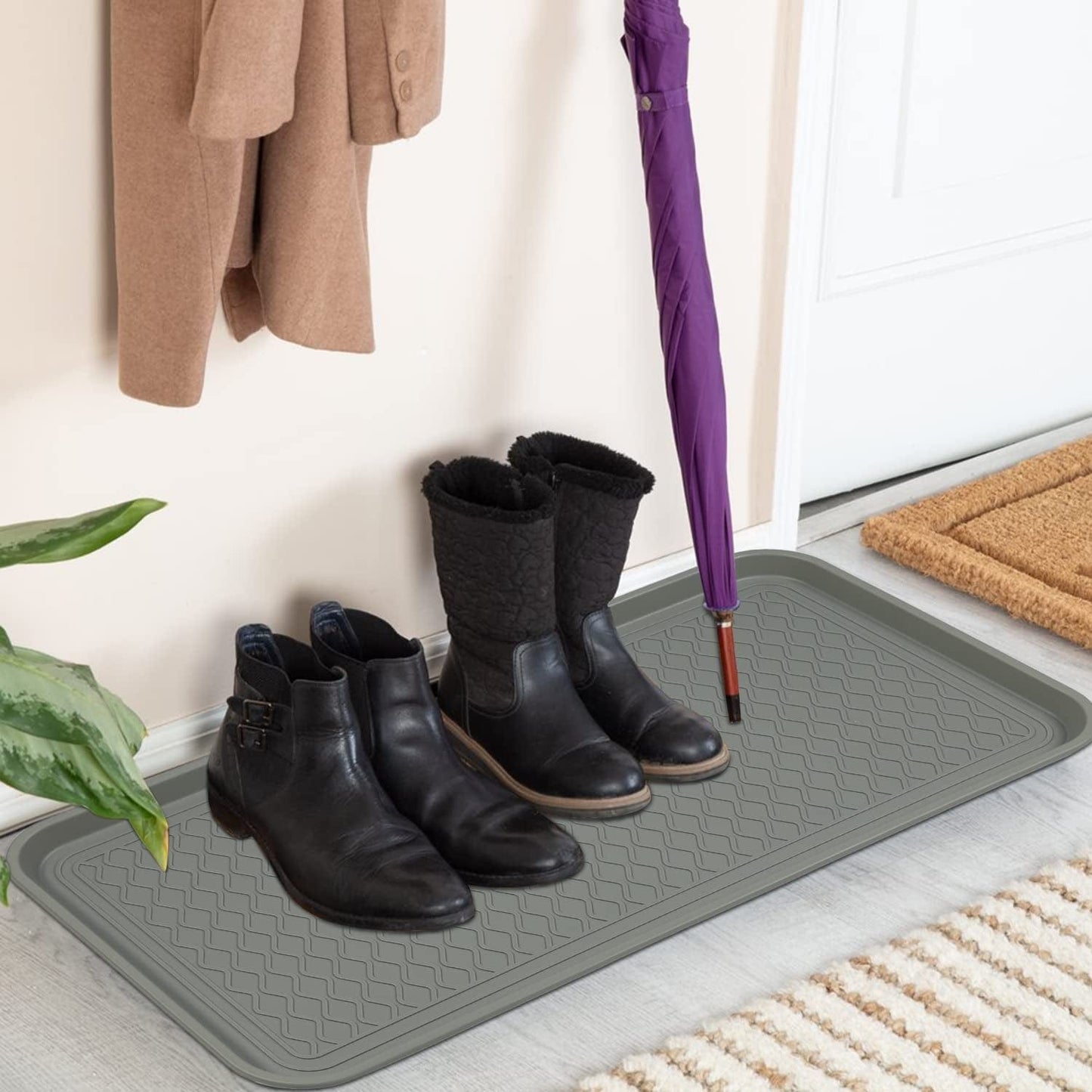 Falflor Set of 3 Boot Trays for Entryway 30"×15" Indoor Outdoor Non Slip Plastic Shoe Mats Waterproof Dog Pet Bowl Mats Multi-Purpose Tray for Boots Shoes Pets Garden(Grey) Animals & Pet Supplies > Pet Supplies > Dog Supplies > Dog Apparel Falflor   