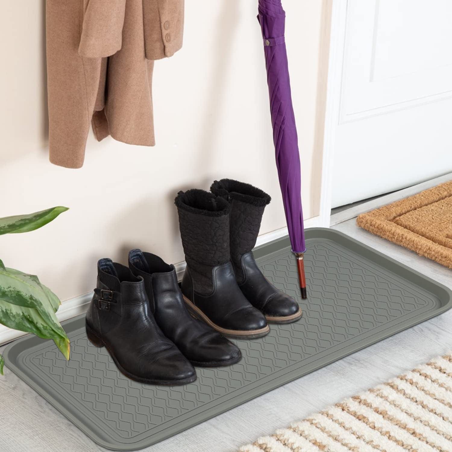 Falflor Set of 3 Boot Trays for Entryway 30"×15" Indoor Outdoor Non Slip Plastic Shoe Mats Waterproof Dog Pet Bowl Mats Multi-Purpose Tray for Boots Shoes Pets Garden(Grey) Animals & Pet Supplies > Pet Supplies > Dog Supplies > Dog Apparel Falflor   
