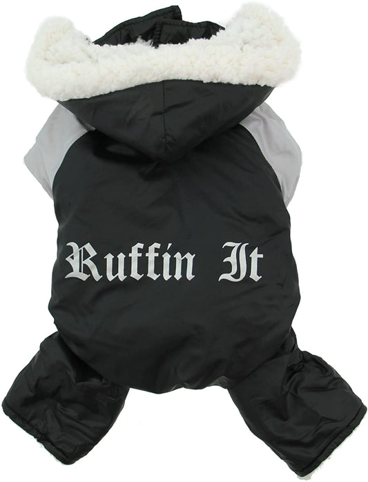 Dog Coat - "Ruffin' It" Snowsuit - Black & Grey - Small/Medium (S/M) Animals & Pet Supplies > Pet Supplies > Dog Supplies > Dog Apparel Doggie Design   