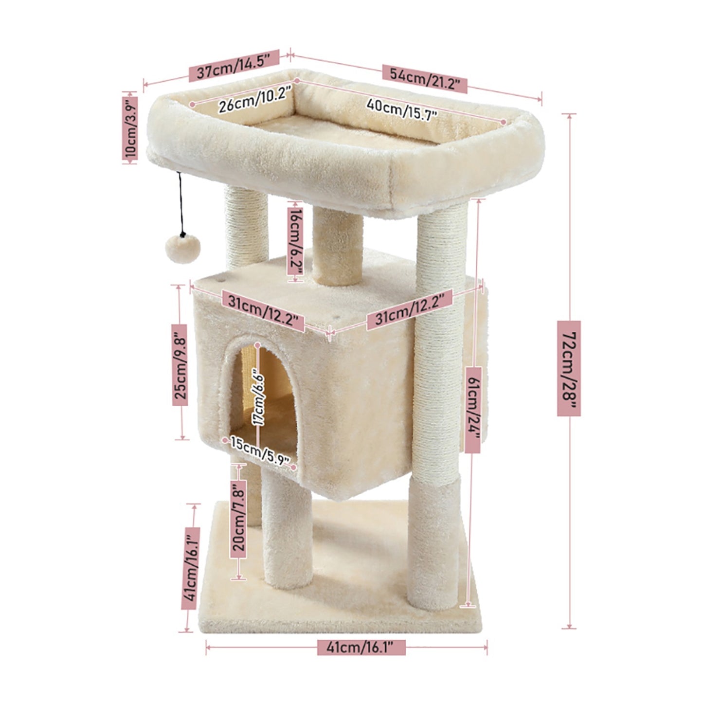 Pefilos Cat Tree Cat Houses for Outdoor Cats Cat Condo for Large Cats with Sisal Scratching Posts, Cat Nest for Indoor Cats Plush Perch, Cat Tower Furniture Cat Bed, Beige Animals & Pet Supplies > Pet Supplies > Cat Supplies > Cat Furniture Pefilos   